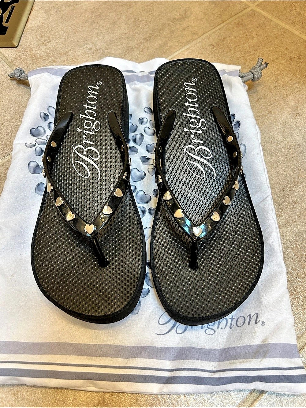 Brighton Flirty Platform Flip Flops Black Sandals
